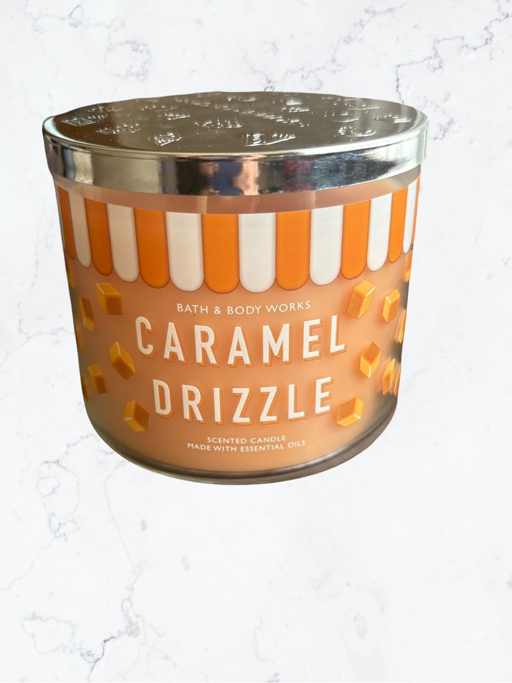 Bath & Body Works Caramel Drizzle Scented Candle - Orange and White